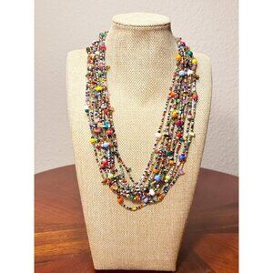 Multi-Strand Magnetic Clasp Multicolor Beads & Crystal Necklace